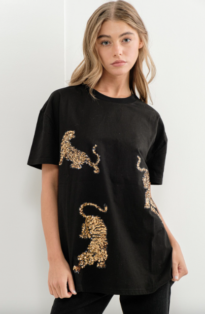 Embellished Sequin Tiger Graphic Tee