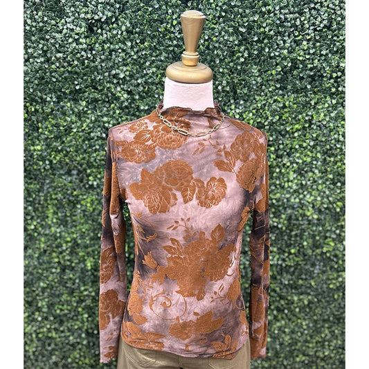 Harper Brown Burnout Mesh Top