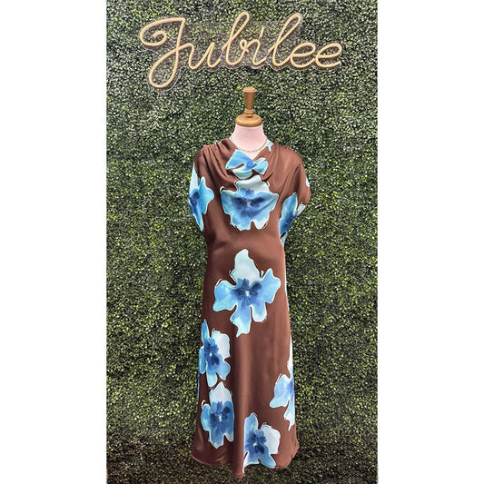 Millie Chocolate Flowy Neck Midi Dress
