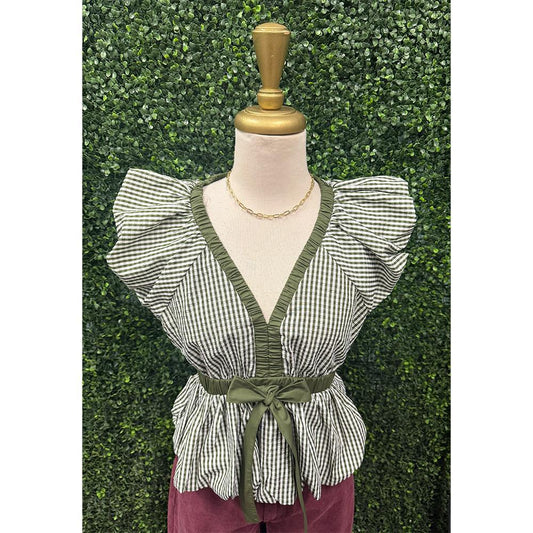 Freya Olive Gingham Blouse