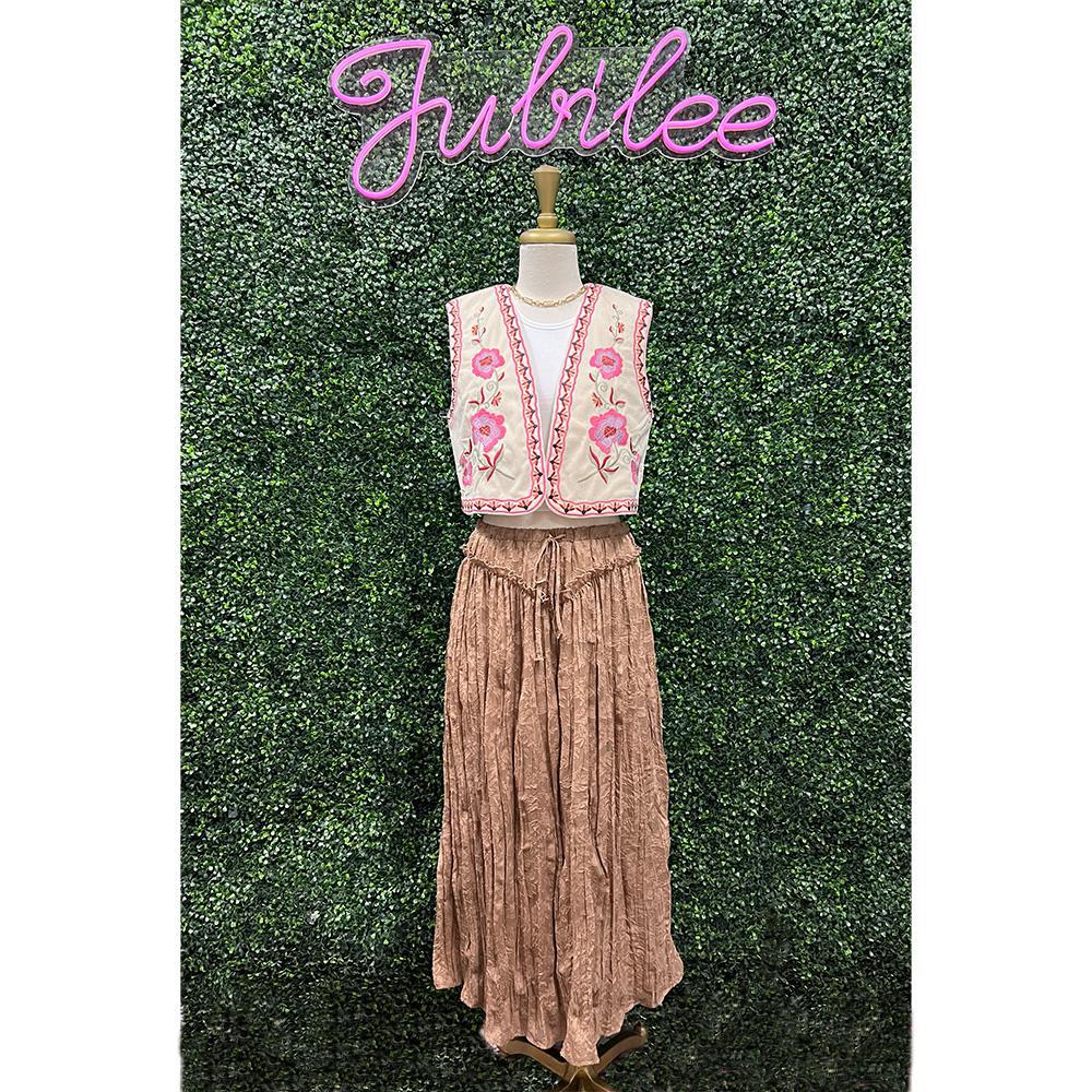 Gwendolyn Brown Wavy Maxi Skirt