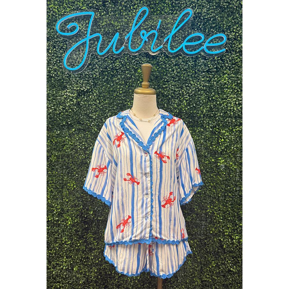 Lobster Oversized Button Down Short Set