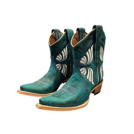 L6248 - Women's Embroidery Aqua Butterfly Ankle Boots