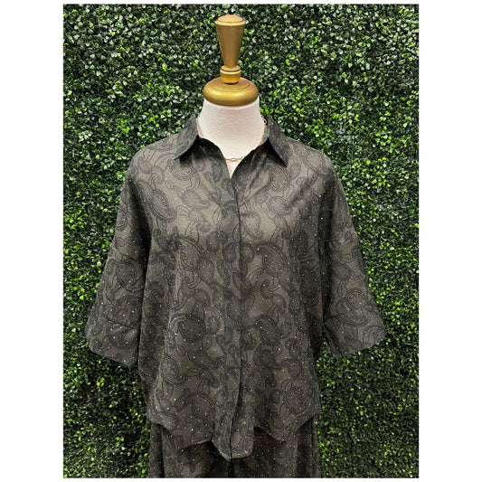 Kenzie Sparkle Ash Paisley Popover Top