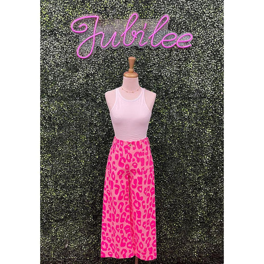 Jilly Hot Pink Leopard Print Wide Leg Pants