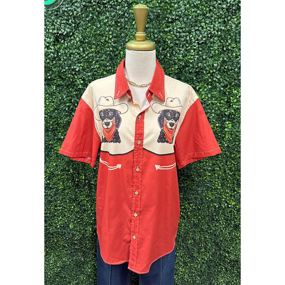 Western Orange Dog Button Down