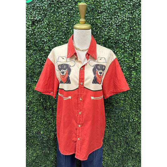 Western Orange Dog Button Down