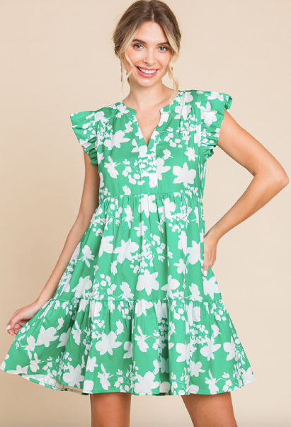Kelly Green/White Flower Print Dress