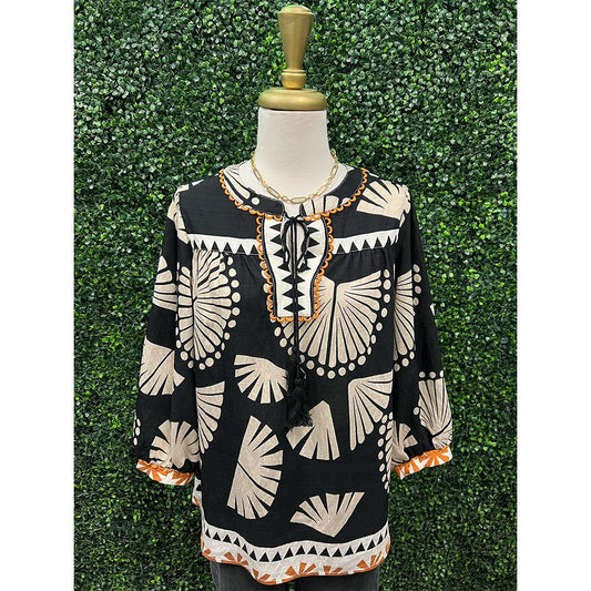 Rihana Black/Ivory Print Top