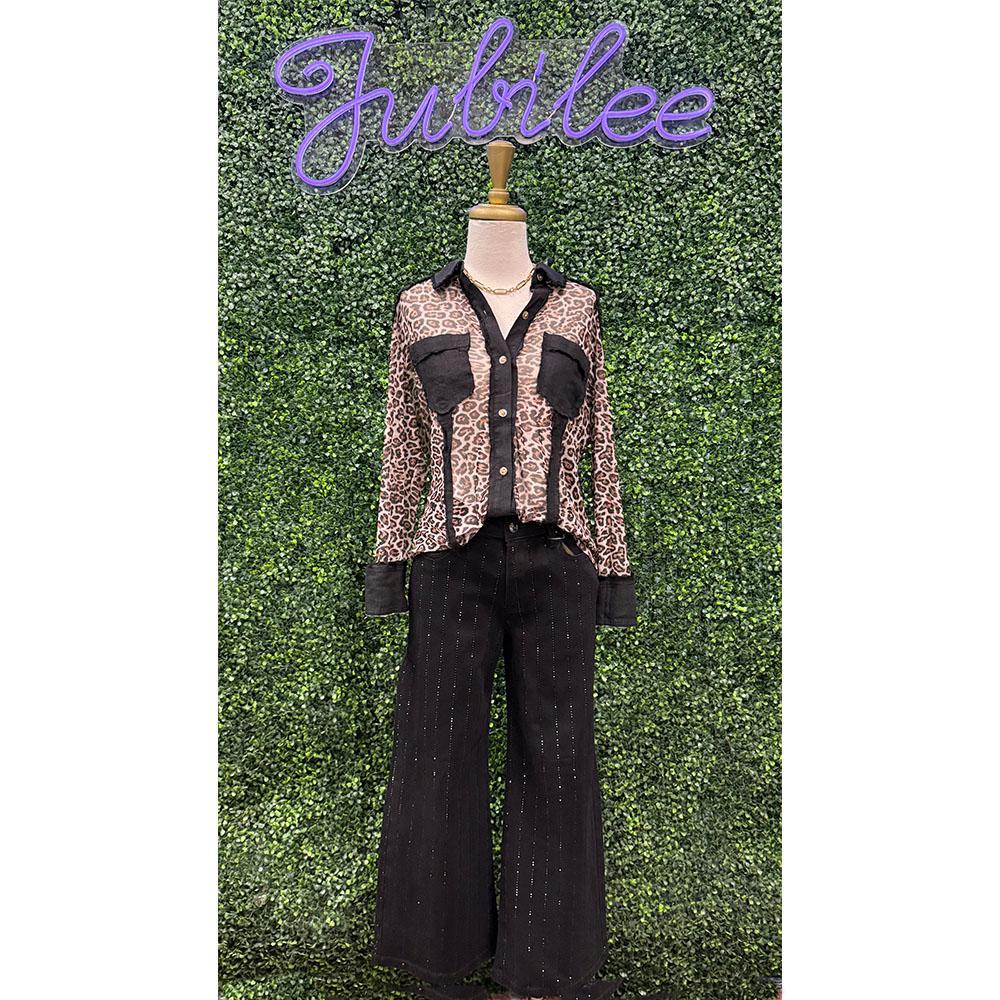 Risen High Rise Wide Rhinestone Pants