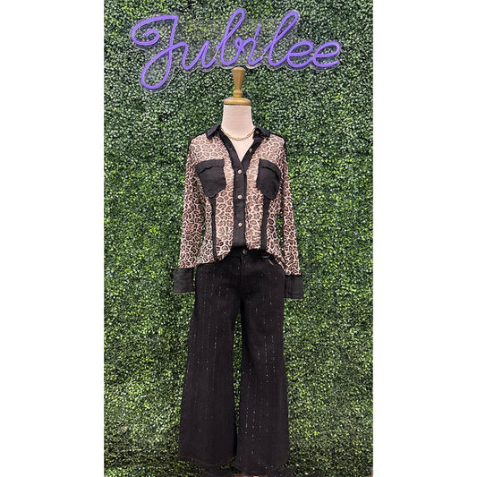 Risen High Rise Wide Rhinestone Pants
