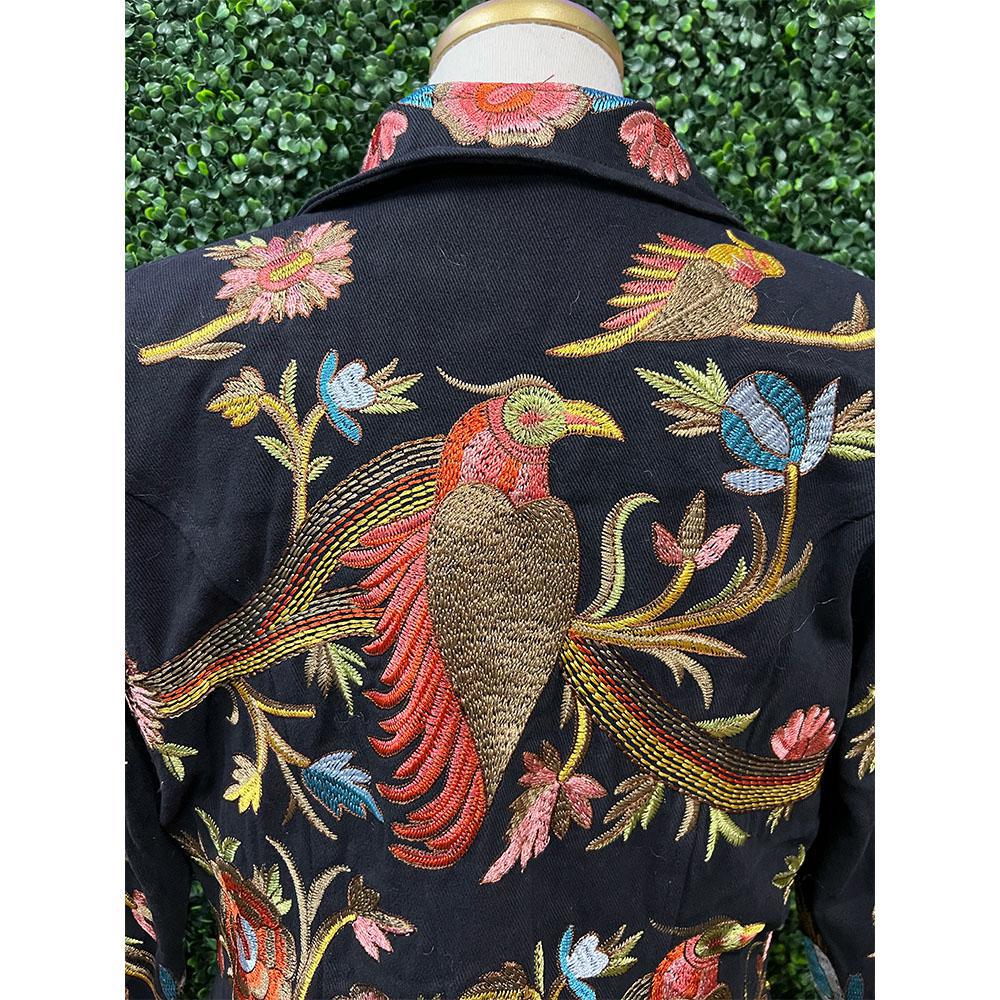 Twill Bird & Floral Embroidered Coat