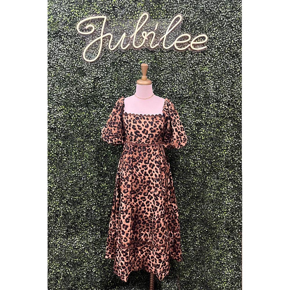 Cheetah Bubble Sleeve Midi Dress