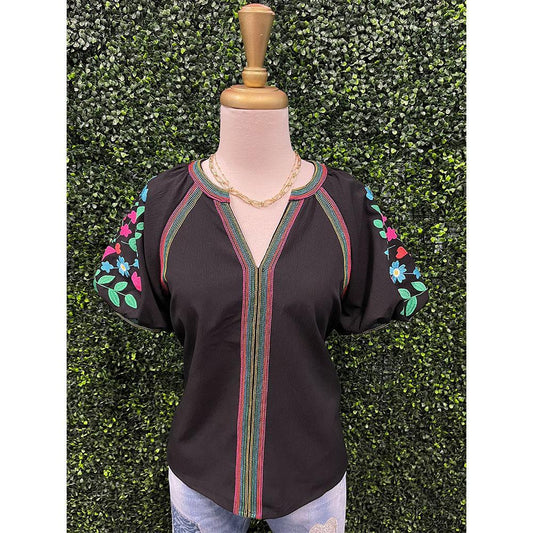 Cassandra Black Embroidered Detail Top