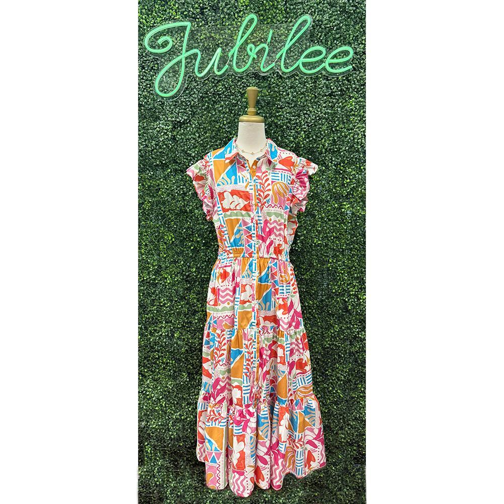 Riviera Mosaic Woven Midi Dress