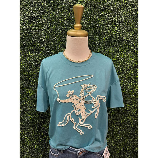 Aqua Roping Cowboy Tee