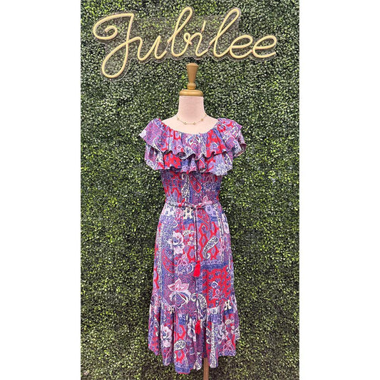 Americana Off Shoulder Ruffle Midi