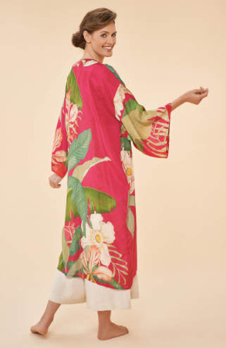Delicate Tropical Kimono Gown in Dark Rose