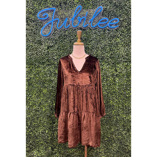 Brown Velvet Babydoll Dress