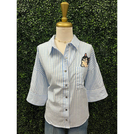 Baby Blue Kitty Patch Top