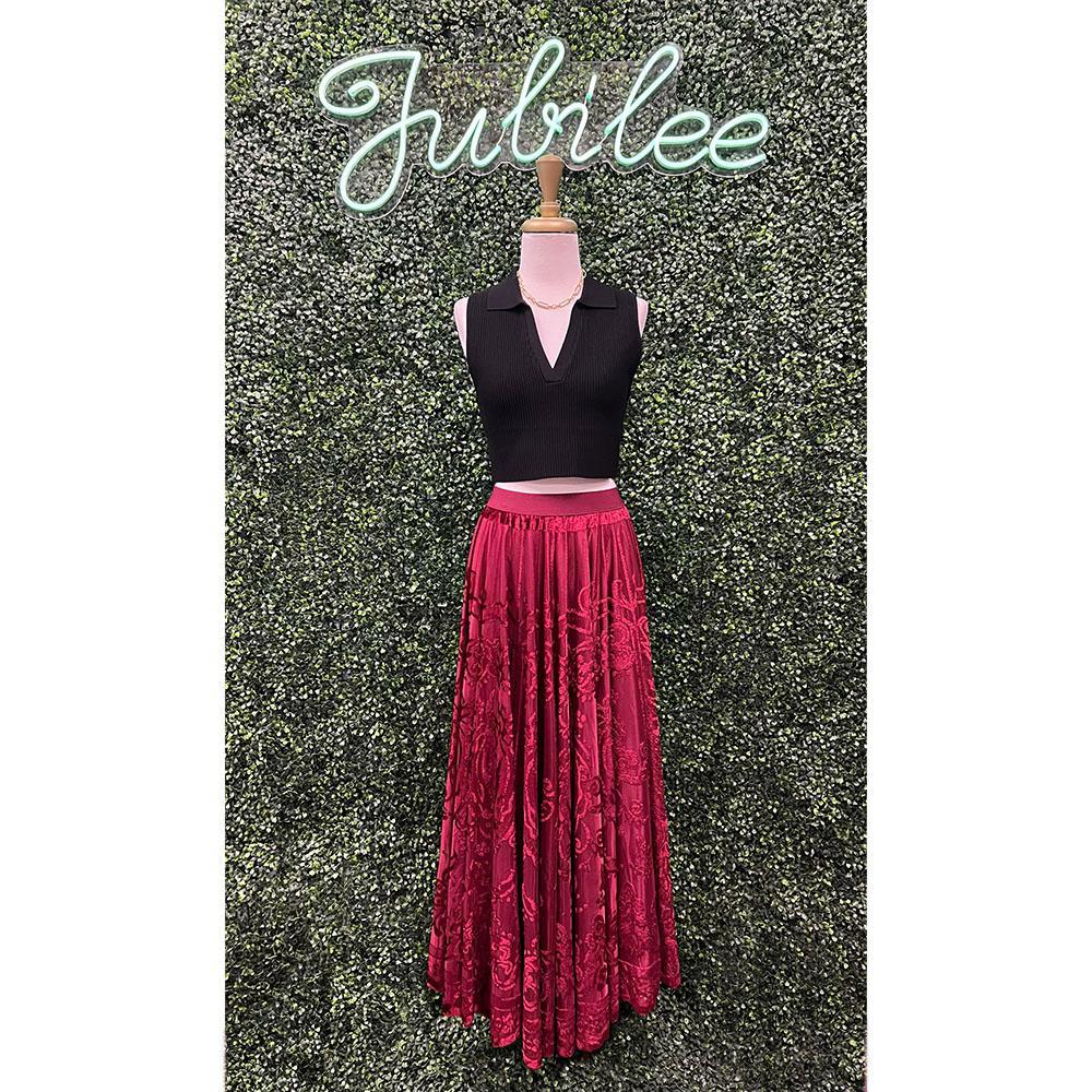 Wine Velvet Mesh Skirt