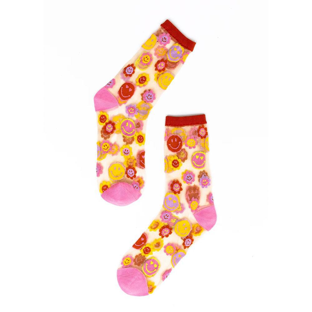 Smiley Face Daisy Sheer Crew Sock