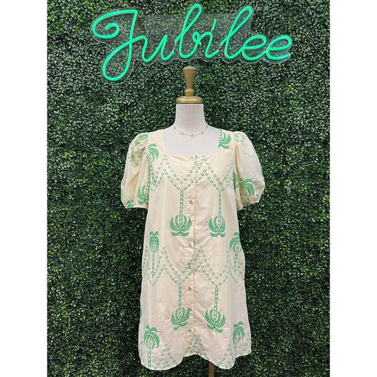 Lina Ecru Palm Tree Mini Dress