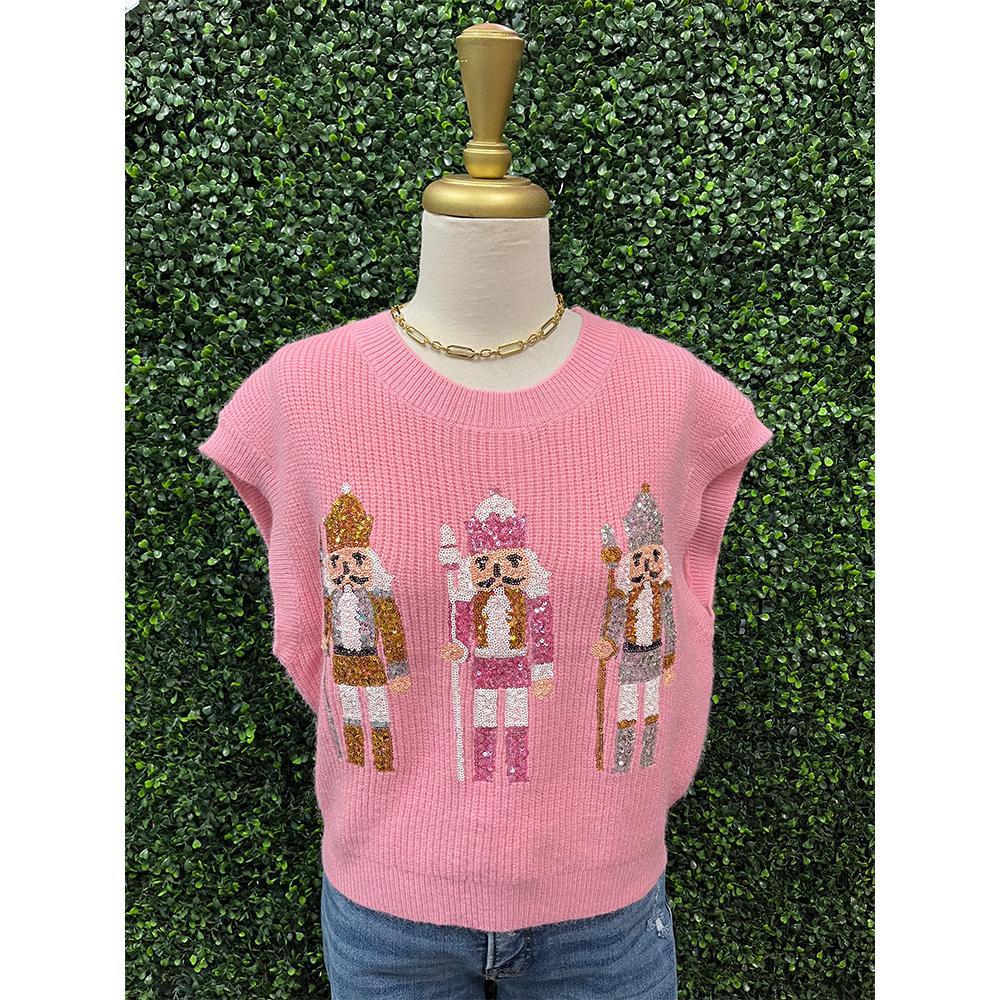 Pink Sequined Nutcracker Embroidered Sweater