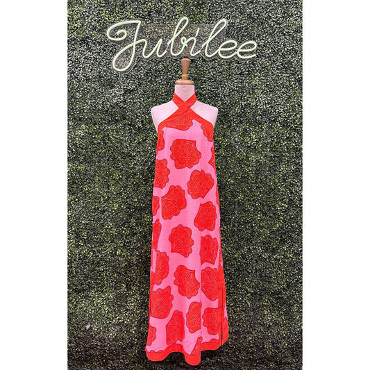Myra Shell Print Halter Neck Maxi Dress