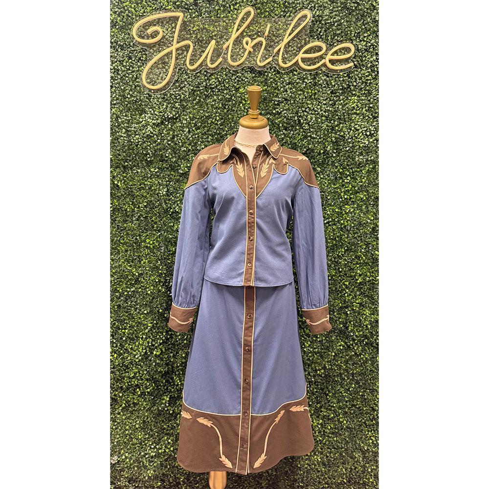 May Pearl Brown/Denim Midi Skirt