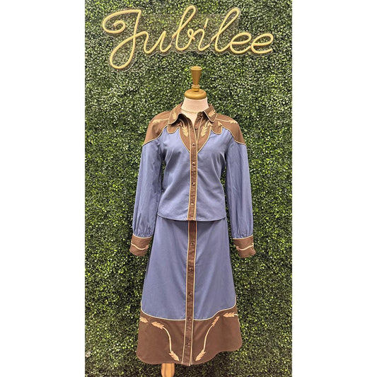 May Pearl Brown/Denim Midi Skirt
