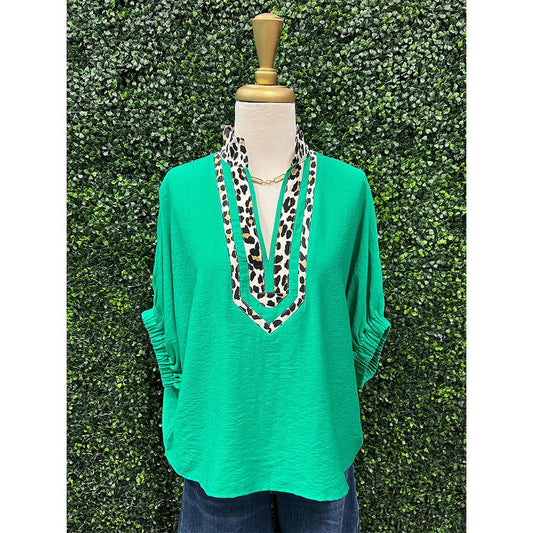 Emilena Leopard Collar Dolman Top