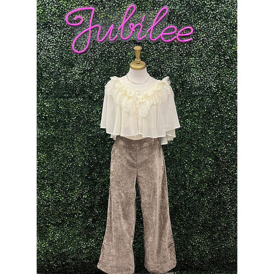 Trivi Taupe Embroidered Rhinestone Pants