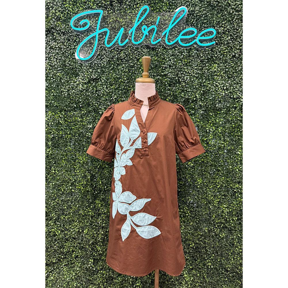 Vivianna Blue/Brown Embroidered Dress