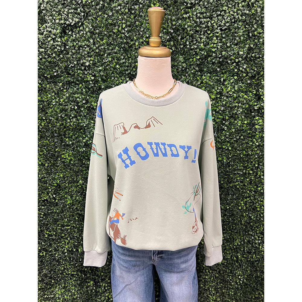 Sea Foam Western Graphic Howdy Sweatshirt