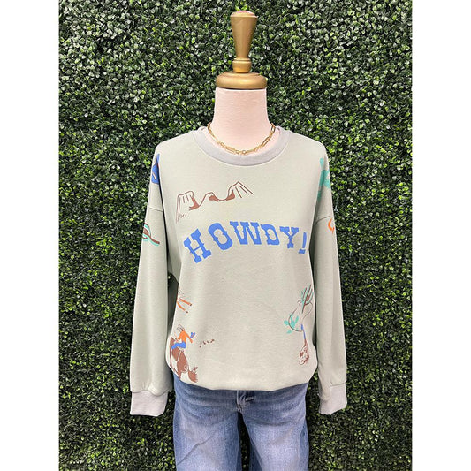 Sea Foam Western Graphic Howdy Sweatshirt