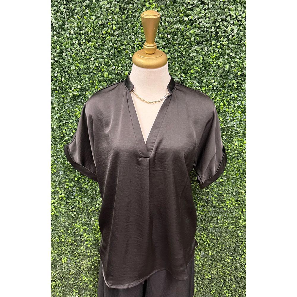 Black Satin Cleo Blouse