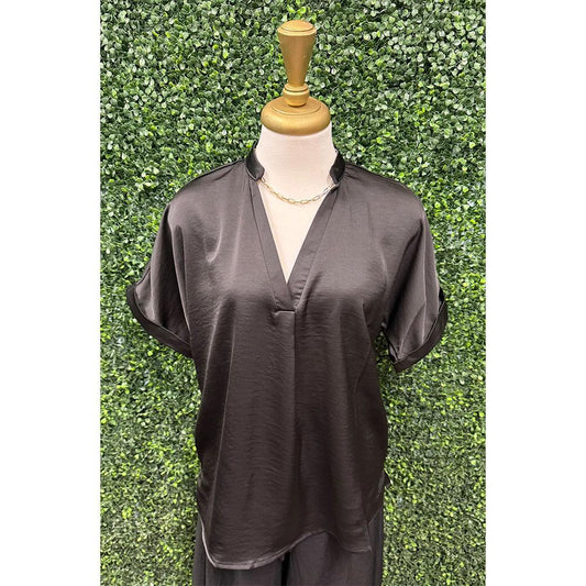 Black Satin Cleo Blouse