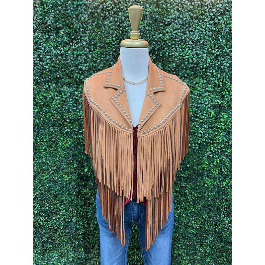 Camel Studded Fringe Shrug