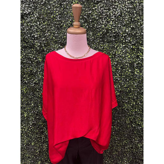 Cherry Red Scoop Neck Satin Top