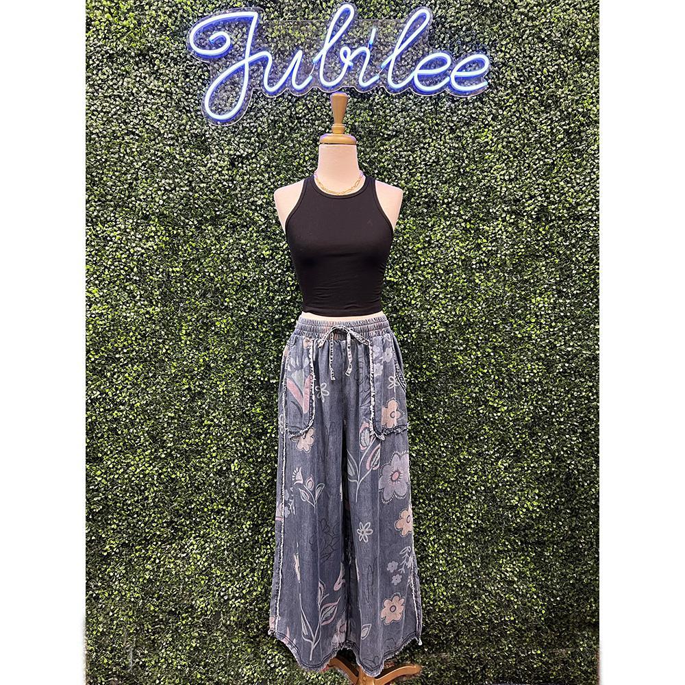 Teagan Floral Washed Chambray Pants