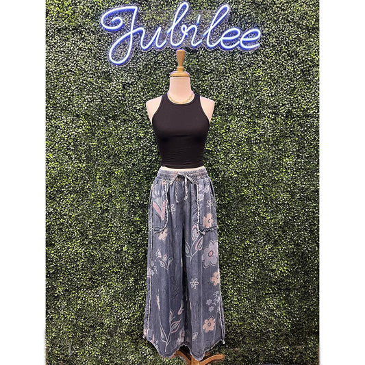 Teagan Floral Washed Chambray Pants