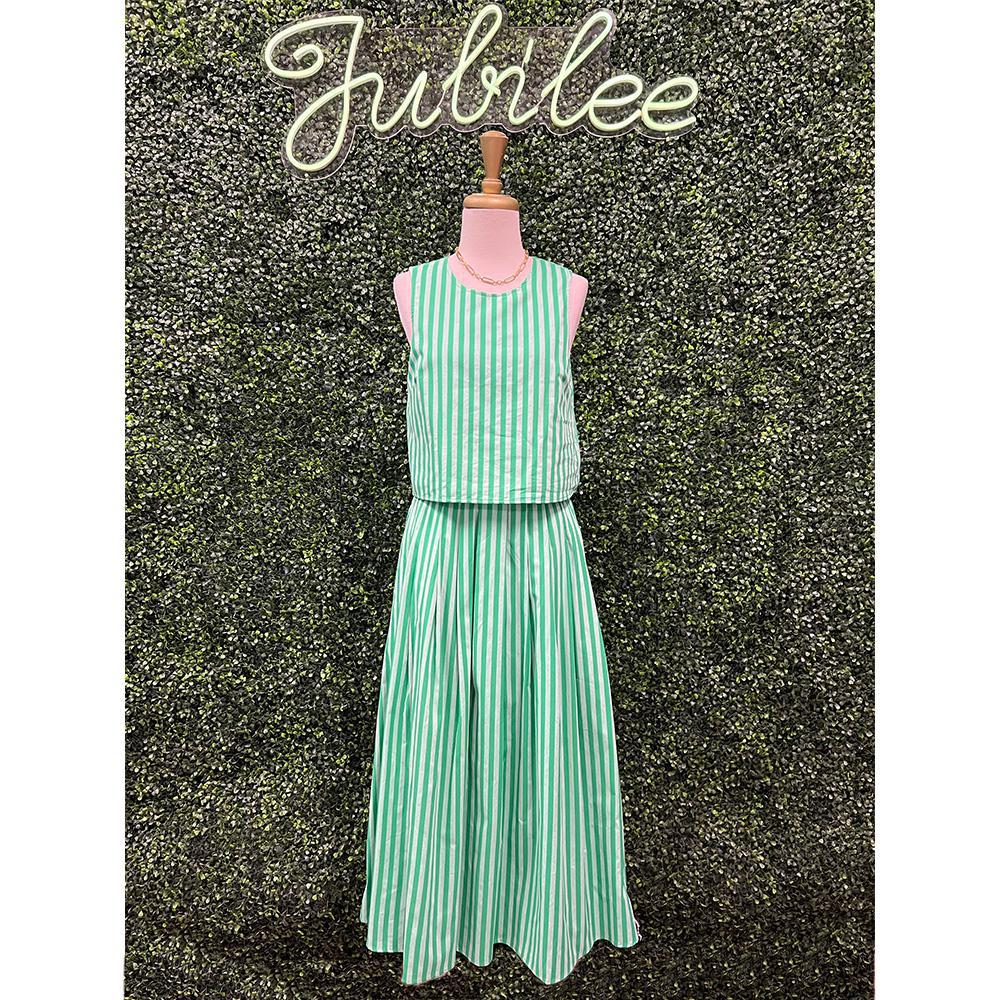 Jania Green Pleated Midi Skirt