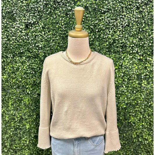 Athena Beige Pearl Sleeve Sweater