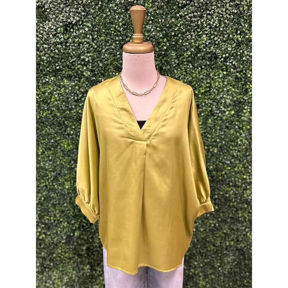 Annabelle Apple Green V-Neck Blouse