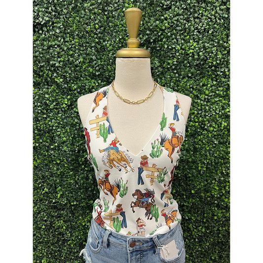 Western Comic Print Halter Top