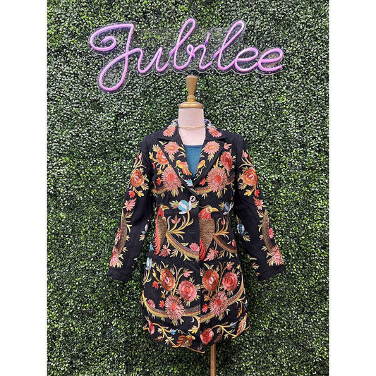 Twill Bird & Floral Embroidered Coat