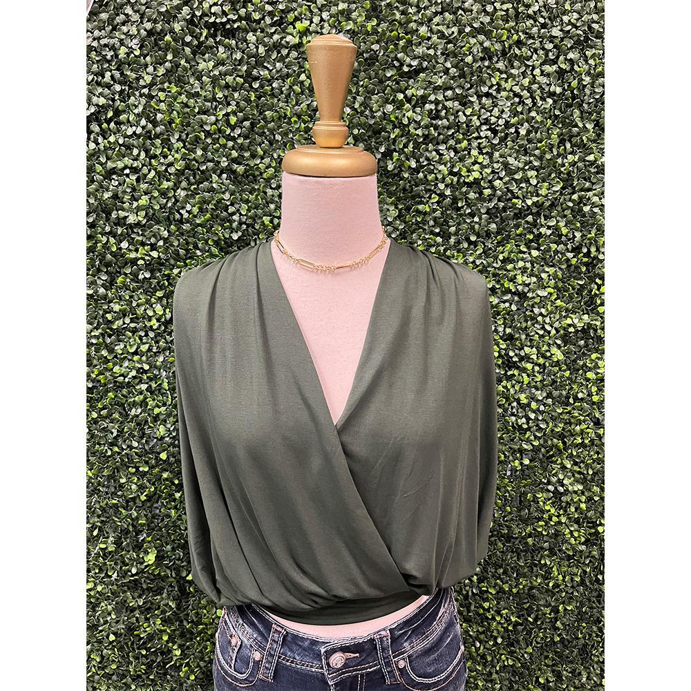 Dark Green Drape V-neck Top