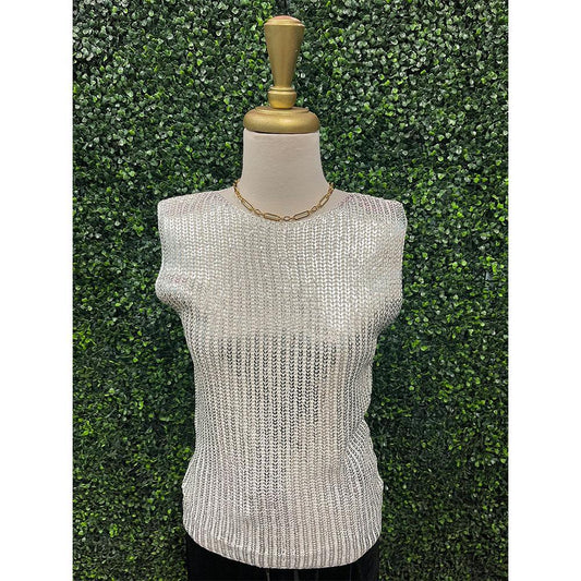 Gwyn Silver White Sweater Top