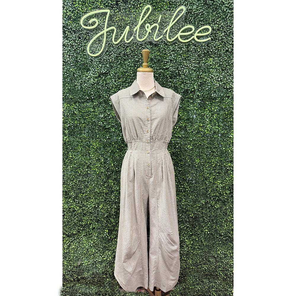 Mellie Olive Striped Jumpsuit
